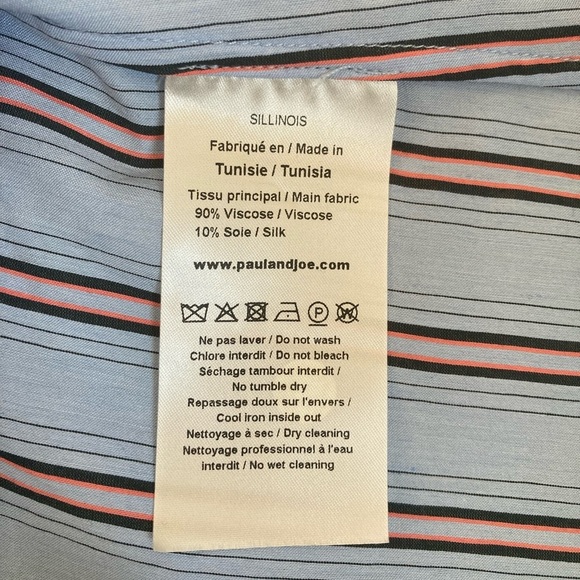 Paul & Joe Paris Striped Blouse Wide Collar Button Front NWOT Short Sleeves Silk - Picture 7 of 9